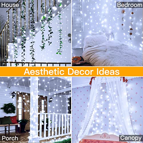Ollny Curtain Fairy Lights Plug-in, 3m x 3m 300 LED Curtain Lights Indoor Outdoor, (Cool White)