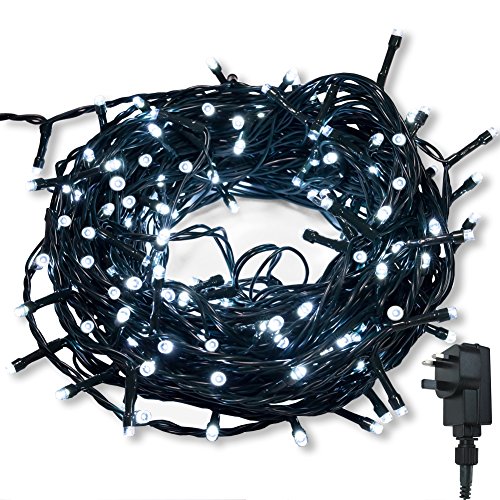 WISD Christmas Fairy Lights - 200 LED 22.8M Xmas Tree Lights on Green Cable with Timer and Memory - Indoor Outdoor String Lights Mains Powered for Garden Bedroom Party Decoration (Cool White)
