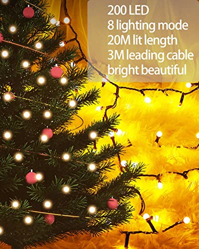 MORICA Christmas Lights, Christmas Tree Decoration Lights 20M 200 LED Indoor Outdoor Fairy String Lights Waterproof for Outside Garden Xmas Decoration (Warm White)