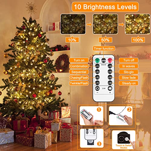 Vacoulery Fairy Lights Mains Powered 20M 200 LED Warm White Fairy Lights 8 Modes Fairy Lights Plug in with Remote Control & Timer for Christmas Outdoor Indoor Garden(Black Cable)