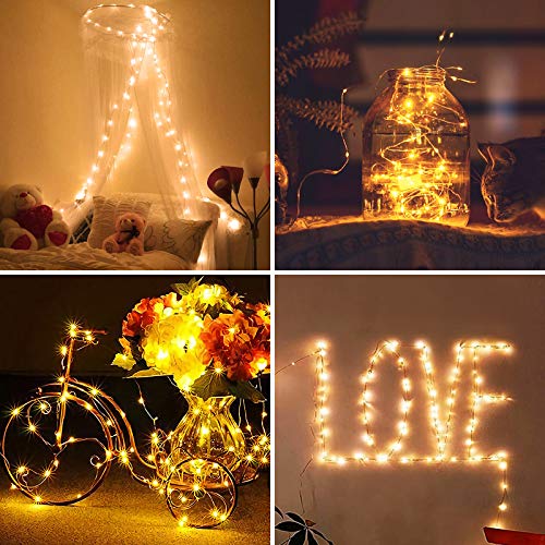 Gritin Fairy Lights Christmas Lights, [3 Pack] 100 LEDs 10m/32ft String Lights Battery Powered, Waterproof Copper Wire Garden Lights for Indoor/Outdoor Decorations, Xmas, Party, Bedroom - Warm White