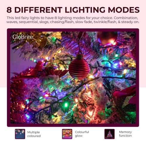 GloBrite Fairy Lights 100 LED - Christmas Lights with 8 Modes Function for Christmas Tree Outdoor Lights Christmas Lights Garden Lights Christmas Tree Decorations - Multi Coloured