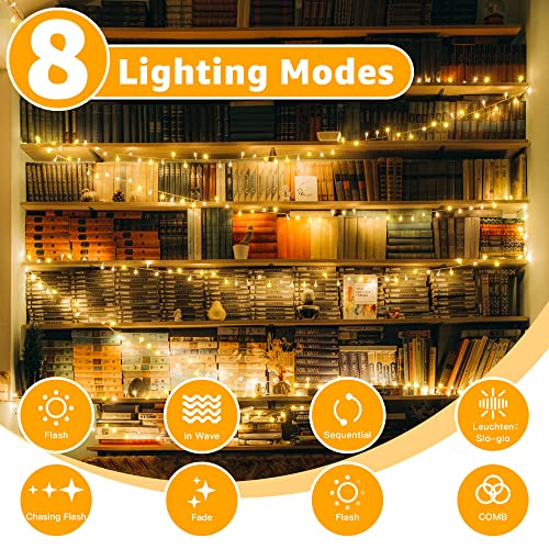 Ollny Fairy Lights Outdoor, 20m 200 LED Fairy Lights Plug in Waterproof Warm White Outdoor Lights, Remote/8 Modes/Timer, Indoor/Outside/Garden/Party Christmas Decorations String Lights Mains Powered