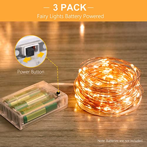 Gritin Fairy Lights Christmas Lights, [3 Pack] 100 LEDs 10m/32ft String Lights Battery Powered, Waterproof Copper Wire Garden Lights for Indoor/Outdoor Decorations, Xmas, Party, Bedroom - Warm White