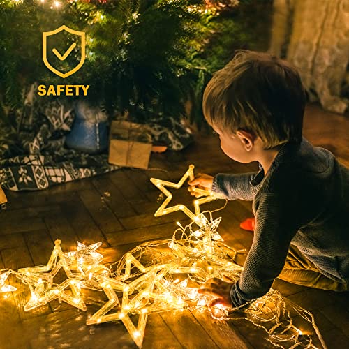 GYLEFY Christmas Window Lights, 12 Stars 138 LED Star Curtain Lights with 8 Flashing Modes, Indoor/Outdoor Waterproof Xmas Fairy Lights for Christmas, Wedding, Party, Bedroom Decorations (Warm White)
