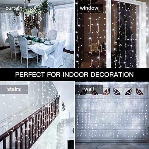 Ollny Curtain Fairy Lights Plug-in, 3m x 3m 300 LED Curtain Lights Indoor Outdoor, (Cool White)