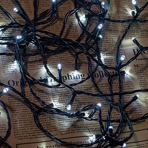 WISD Christmas Fairy Lights - 200 LED 22.8M Xmas Tree Lights on Green Cable with Timer and Memory - Indoor Outdoor String Lights Mains Powered for Garden Bedroom Party Decoration (Cool White)