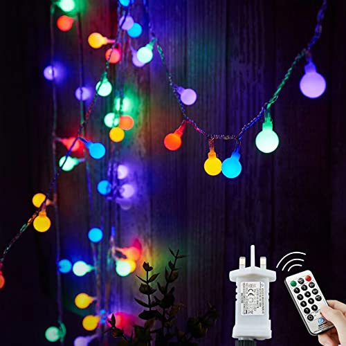 Fairy Lights Plug in 120 LEDs, 15M/49ft Globe String Lights, 8 Modes Garden Lights with Remote Timer Control, Christmas Lights Outdoor/Indoor for Bedroom, Party, Wedding Decorations (Multi-Coloured)