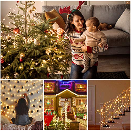 Gritin Fairy Lights Christmas Lights, [3 Pack] 100 LEDs 10m/32ft String Lights Battery Powered, Waterproof Copper Wire Garden Lights for Indoor/Outdoor Decorations, Xmas, Party, Bedroom - Warm White