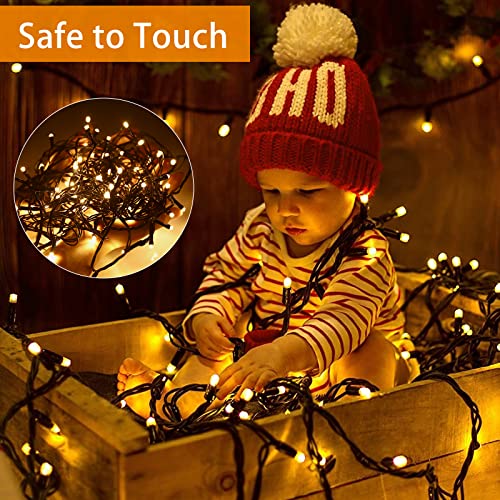 Vacoulery Fairy Lights Mains Powered 20M 200 LED Warm White Fairy Lights 8 Modes Fairy Lights Plug in with Remote Control & Timer for Christmas Outdoor Indoor Garden(Black Cable)