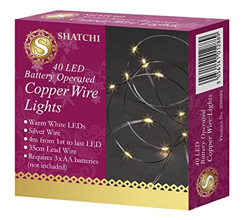 SHATCHI 40 Warm White LED Lights Micro Rice Silver Copper Wire Indoor Battery Operated Firefly String Fairy Lights Bunch Wedding Party Christmas Decorations Home Bedroom Décor