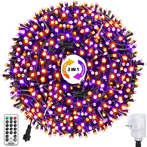 WUJUN 105ft 300 LED Christmas Halloween String Lights, End-to-End Plug 11 Modes Memory Function Outdoor Indoor Fairy Lights Christmas Tree, Garden, Party, Wedding, Holiday, Purple to Orange