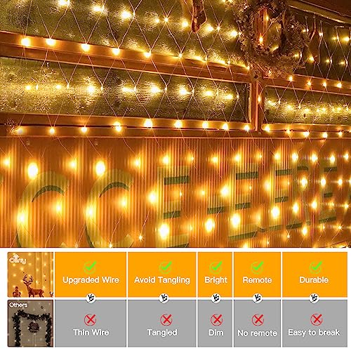 Ollny Christmas Net Lights Outdoor Decorations - 200 LED 3m x 2m Fairy Lights Plug-in Waterproof String Lights with 8 Light Modes/Timer/Remote - for Xmas Tree/Indoor/Outside/Curtain/Window/Garden