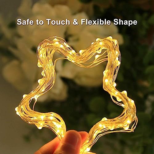 SHATCHI 40 Warm White LED Lights Micro Rice Silver Copper Wire Indoor Battery Operated Firefly String Fairy Lights Bunch Wedding Party Christmas Decorations Home Bedroom Décor