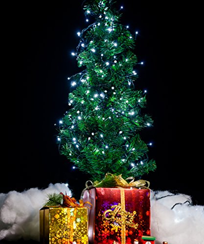 WISD Christmas Fairy Lights - 200 LED 22.8M Xmas Tree Lights on Green Cable with Timer and Memory - Indoor Outdoor String Lights Mains Powered for Garden Bedroom Party Decoration (Cool White)