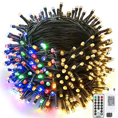 Joomer Christmas Tree Lights Outdoor, 20M 200LED Fairy Lights Mains Powered Waterproof, 11 Mode Color Changing String Lights Remote Timer Dimmable for Indoor Xmas Party Decor(Warm White+Multicolor)