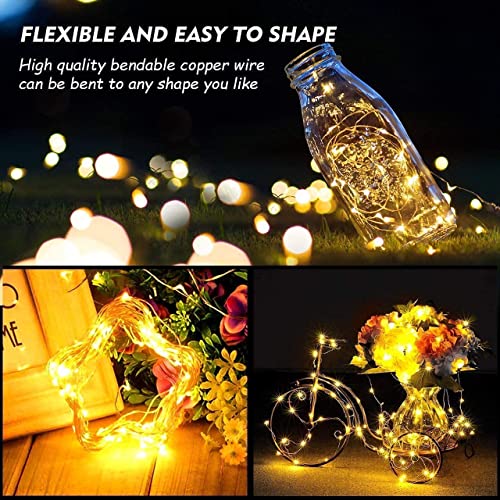 Fairy Light Battery Operated 2Pack LED Lights with Timer Setting Warm White String Lights, 2M 2Pack Silver Wire Starry Lighting, for Bedroom, Indoor, Christmas Tree, Wedding Decor Idea Put in Jars