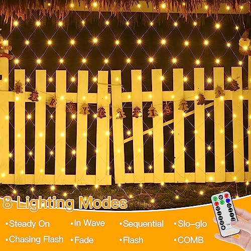 Ollny Christmas Net Lights Outdoor Decorations - 200 LED 3m x 2m Fairy Lights Plug-in Waterproof String Lights with 8 Light Modes/Timer/Remote - for Xmas Tree/Indoor/Outside/Curtain/Window/Garden