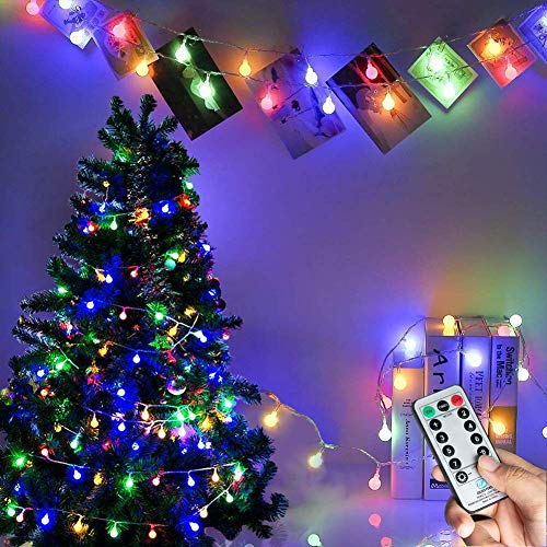 Fairy Lights Plug in 120 LEDs, 15M/49ft Globe String Lights, 8 Modes Garden Lights with Remote Timer Control, Christmas Lights Outdoor/Indoor for Bedroom, Party, Wedding Decorations (Multi-Coloured)