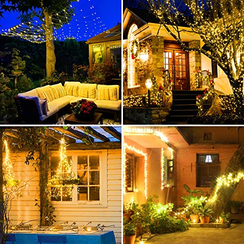 Gritin Christmas Lights Fairy Lights, 15M/49ft 150 LED String Lights Outdoor/Indoor Decorations, 8 Modes Remote Control, USB Plug in Powered Pure Copper Garden Lights for Xmas, Party - Warm Yellow