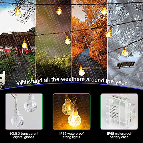 Ulanox Globe String Lights Fairy Lights Battery Operated 32ft 80LED String Lights with Remote Waterproof Indoor Outdoor Hanging Lights Decorative Christmas Lights for Home Party Patio Garden Wedding