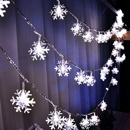 LED String Lights Christmas Snowflake Lights Battery Operated Waterproof 20ft, 40 LED Lights for Bedroom, Corridor, Patio, Garden, Yard, Photo Frame (White)