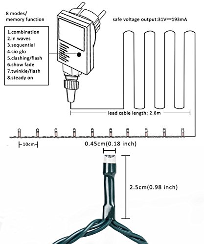 WISD Christmas Fairy Lights - 200 LED 22.8M Xmas Tree Lights on Green Cable with Timer and Memory - Indoor Outdoor String Lights Mains Powered for Garden Bedroom Party Decoration (Cool White)