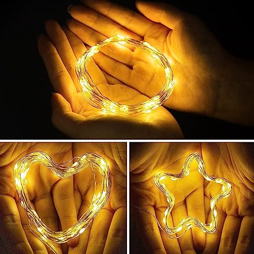 SHATCHI 40 Warm White LED Lights Micro Rice Silver Copper Wire Indoor Battery Operated Firefly String Fairy Lights Bunch Wedding Party Christmas Decorations Home Bedroom Décor
