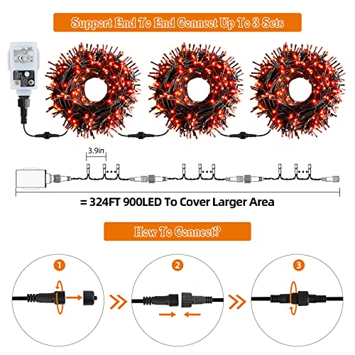 WUJUN 105ft 300 LED Christmas Halloween String Lights, End-to-End Plug 11 Modes Memory Function Outdoor Indoor Fairy Lights Christmas Tree, Garden, Party, Wedding, Holiday, Purple to Orange