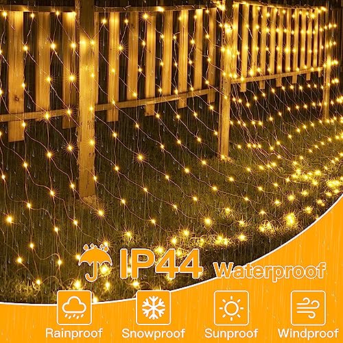 Ollny Christmas Net Lights Outdoor Decorations - 200 LED 3m x 2m Fairy Lights Plug-in Waterproof String Lights with 8 Light Modes/Timer/Remote - for Xmas Tree/Indoor/Outside/Curtain/Window/Garden