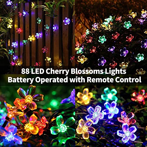 Fairy Lights Battery Operated 88 LEDs 9M Cherry Blossom String Lights Christmas Decorations Waterproof Flower Lights for Indoor Bedroom Xmas Tree Outdoor Yard Garden Decor Christmas Party Living Room
