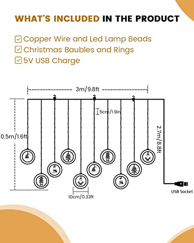 MOXTOYU LED Fairy Lights, 3M 120 LED String Light with Hooks, USB Christmas Fairy Light, Christmas Gifts Window Decoration Light for Christmas Party, Indoor, Outdoor, Curtain Decorations (Warm White)