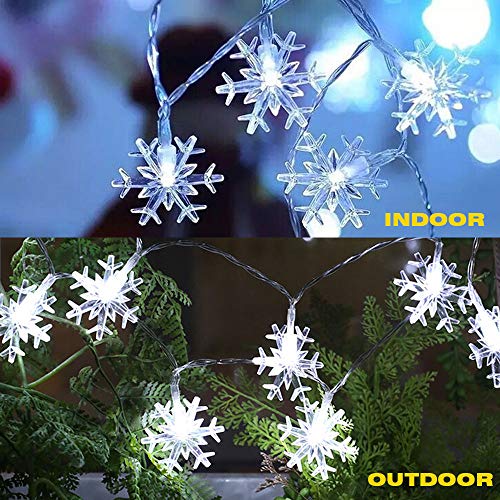 LED String Lights Christmas Snowflake Lights Battery Operated Waterproof 20ft, 40 LED Lights for Bedroom, Corridor, Patio, Garden, Yard, Photo Frame (White)