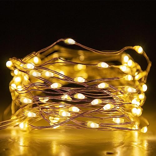 SHATCHI 40 Warm White LED Lights Micro Rice Silver Copper Wire Indoor Battery Operated Firefly String Fairy Lights Bunch Wedding Party Christmas Decorations Home Bedroom Décor
