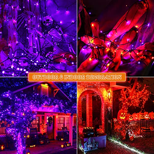 WUJUN 105ft 300 LED Christmas Halloween String Lights, End-to-End Plug 11 Modes Memory Function Outdoor Indoor Fairy Lights Christmas Tree, Garden, Party, Wedding, Holiday, Purple to Orange