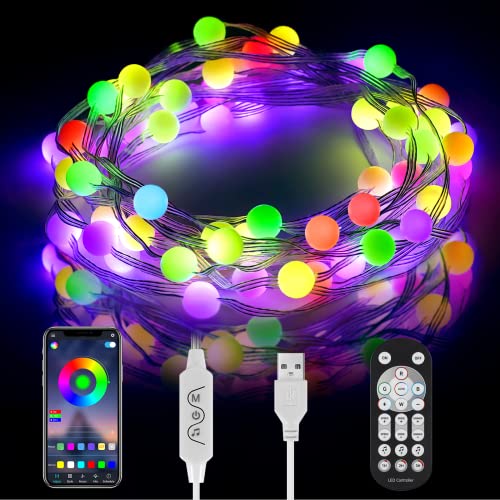 HUEMIHUI USB LED String Lights, 5V 5M 50 LED Outdoor Lights with Remote & APP Controlled, Dream Colour Lights for Christmas Outdoor Indoor Room Garden Tent