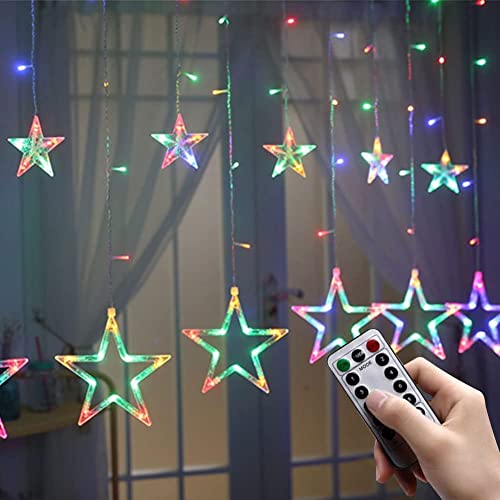 Christmas Window Lights Star Curtain Lights,shsyue Christmas Lights Decorations Indoor,12 Stars 138 LED Curtain String Lights for Bedroom Wall Wedding Party,USB Operated 8 Flashing Modes-Multicolor