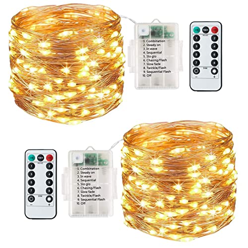 Lezonic [2 Pack] Fairy Lights Battery, 120LEDs 13M 8 Modes String Lights Battery Operated, Fairy Lights Indoor/Outdoor with Remote Timer for Bedroom, Party, Wedding, Christmas Decorations(Warm White)