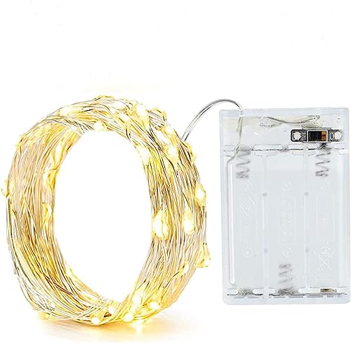 SHATCHI 40 Warm White LED Lights Micro Rice Silver Copper Wire Indoor Battery Operated Firefly String Fairy Lights Bunch Wedding Party Christmas Decorations Home Bedroom Décor