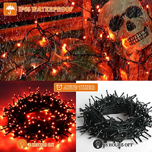 WUJUN 105ft 300 LED Christmas Halloween String Lights, End-to-End Plug 11 Modes Memory Function Outdoor Indoor Fairy Lights Christmas Tree, Garden, Party, Wedding, Holiday, Purple to Orange