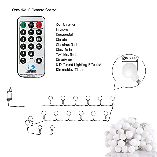 Fairy Lights Plug in 120 LEDs, 15M/49ft Globe String Lights, 8 Modes Garden Lights with Remote Timer Control, Christmas Lights Outdoor/Indoor for Bedroom, Party, Wedding Decorations (Multi-Coloured)