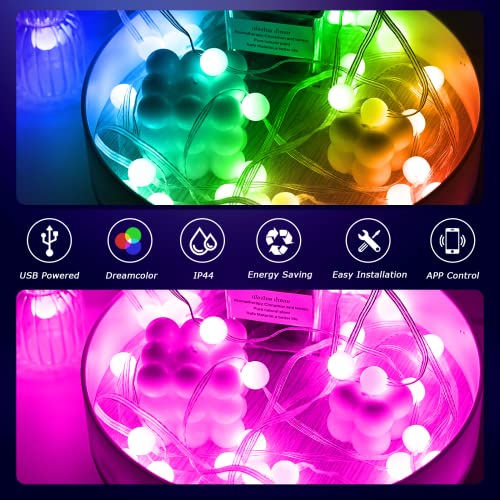 HUEMIHUI USB LED String Lights, 5V 5M 50 LED Outdoor Lights with Remote & APP Controlled, Dream Colour Lights for Christmas Outdoor Indoor Room Garden Tent
