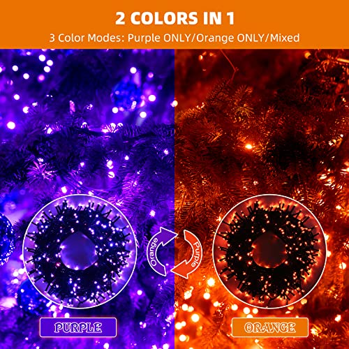 WUJUN 105ft 300 LED Christmas Halloween String Lights, End-to-End Plug 11 Modes Memory Function Outdoor Indoor Fairy Lights Christmas Tree, Garden, Party, Wedding, Holiday, Purple to Orange
