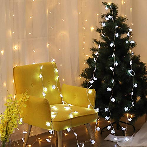 LED String Lights Christmas Snowflake Lights Battery Operated Waterproof 20ft, 40 LED Lights for Bedroom, Corridor, Patio, Garden, Yard, Photo Frame (White)