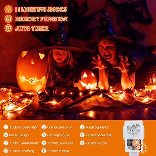 WUJUN 105ft 300 LED Christmas Halloween String Lights, End-to-End Plug 11 Modes Memory Function Outdoor Indoor Fairy Lights Christmas Tree, Garden, Party, Wedding, Holiday, Purple to Orange