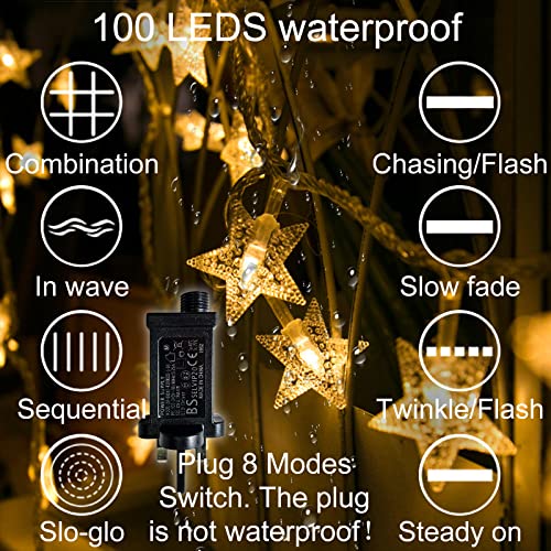 LiyuanQ Plug in LED String Lights,Mains Powered Star Christmas Lights 100 LED 33 feet 8 Modes Fairy Lighting for Girls Bedroom, Xmas Lights for Christmas Decoration Indoor Outdoor