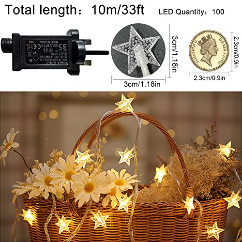 LiyuanQ Plug in LED String Lights,Mains Powered Star Christmas Lights 100 LED 33 feet 8 Modes Fairy Lighting for Girls Bedroom, Xmas Lights for Christmas Decoration Indoor Outdoor