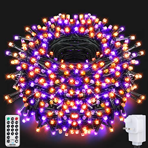 WUJUN 105ft 300 LED Christmas Halloween String Lights, End-to-End Plug 11 Modes Memory Function Outdoor Indoor Fairy Lights Christmas Tree, Garden, Party, Wedding, Holiday, Purple to Orange