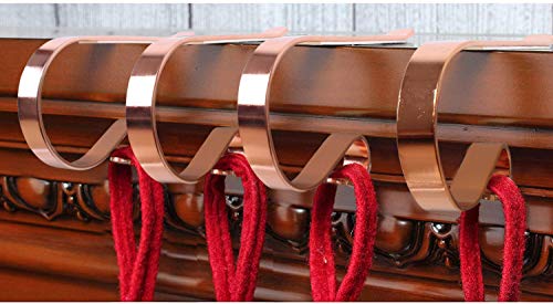 Set of 4 Metal Christmas Stocking Holder Hooks Fireplace Hanger with Non-Skid Design