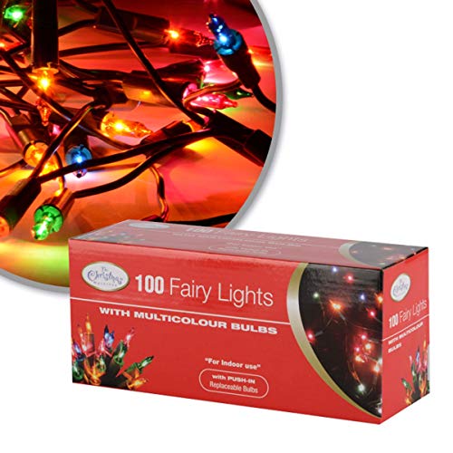 The Christmas Workshop 75230 100 Multi-Coloured Christmas Tree Lights / Static Shadeless Fairy Lights / 7.9m Length / Mains Operated / Efficient Indoor Lights / Replaceable Push-In Bulbs